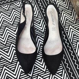 Greatonu Black Slingback Heels